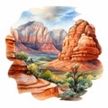 Watercolor Landscape Sticker Of Sedona National Park Royalty Free Stock Photo