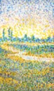 Watercolor landscape in style of pointillism