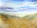 Watercolor landscape with summer sand beach