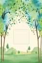 Watercolor Landscape with Tree Canopy and Blank FrameâSerene Greenery and Peaceful Atmosphere Royalty Free Stock Photo