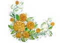 Watercolor large yellow flowers with leaves