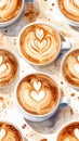 Watercolor Latte Art Coffee Cups Seamless Pattern Royalty Free Stock Photo