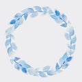 Watercolor laurel, wreath. Hand painted leaves in blue shades