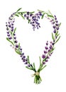 Watercolor lavender heart. Cute valentine illustration isolated on the white background. Lovely floral heart for wedding