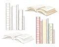 Watercolor and lead pencil graphic set of various books