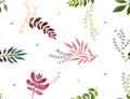 Watercolor leaf pattern color leaves seamless bakground design white colored