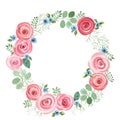 Watercolor Leaf and Roses round frame. Royalty Free Stock Photo