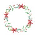 Watercolor Leaves Floral Flowers Wreath Holidays Christmas Green Red Royalty Free Stock Photo