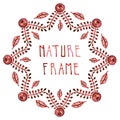 Watercolor leaves and garnet vector burgundy frame