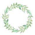 Watercolor Green Wreath Frame Leaves Wedding Spring Summer Garland Olive Royalty Free Stock Photo