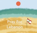 Watercolor Lebanese flag on the beach.Massive explosion on Beirut. concept of praying, mourn, humanity and peace.