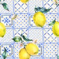 Watercolor lemon seamless pattern, Vintage summer wallpaper