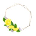 Watercolor lemon wreath. Hand drawn frame with lemons and leaves. Royalty Free Stock Photo