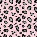 Watercolor leopard or cheetah skin seamless pattern. African animal coat print, wild cat fur design wallpaper on pink backdrop Royalty Free Stock Photo