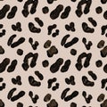 Watercolor leopard skin seamless pattern. African animal fur print, wild cat leather design wallpaper on beige grey Royalty Free Stock Photo