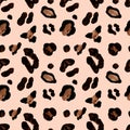 Watercolor leopard skin seamless pattern. African animal fur print, wild cat leather design wallpaper on pastel pink background. Royalty Free Stock Photo