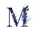 Watercolor letter m - hand painted floral monogram, logo