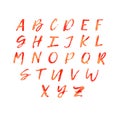 Watercolor lettering alphabet in orange fire color