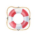 Watercolor Lifebuoy. Marine sketch on a white background.Watercolour hand drawn nautical