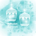 Watercolor light blue blob Ramadan kareem