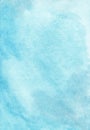 Watercolor light blue lagoon color background painting. Stains on paper. Artistic backdrop