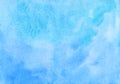 Watercolor light blue lagoon color background painting. Watercolour bright sky blue stains on paper. Artistic backdrop Royalty Free Stock Photo
