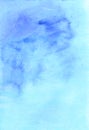 Watercolor light blue lagoon color and white background painting. Stains on paper. Artistic backdrop