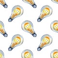 Watercolor light bulb pattern Royalty Free Stock Photo