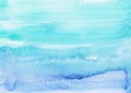 Watercolor light cyan blue background painting. Watercolour bright sky blue stains on paper. Watery texture, hand painted Royalty Free Stock Photo