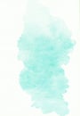 Watercolor light cyan blue spot on white background with space for text. Stains on paper Royalty Free Stock Photo
