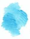 Watercolor light cyan blue spot on white background with space for text. Stains on paper Royalty Free Stock Photo