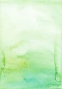 Watercolor light green and white gradient background texture. Aquarelle liquid abstract backdrop. Stains on paper Royalty Free Stock Photo