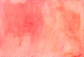 Watercolor light red background texture hand painted. Deep coral artistic backdrop, watercolour brush strokes on paper