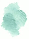 Watercolor light sea green spot on white background with space for text. Stains on paper Royalty Free Stock Photo