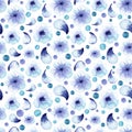 Watercolor Light Violet Flowers, Petals and Dots Repeat Pattern Royalty Free Stock Photo