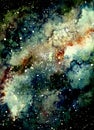 Watercolor Light Yellow Nebula and Deep Space