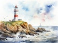 Watercolor Lighthouse, Aquarelle Beacon, Creative Watercolor Pharos