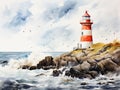 Watercolor Lighthouse, Aquarelle Beacon, Creative Watercolor Pharos