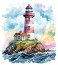 Watercolor Lighthouse Painting.
