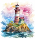 Watercolor Lighthouse Painting.