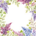 Watercolor lilac floral frame