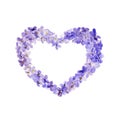 Watercolor lilac wreath in form of heart