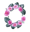 Watercolor lilac wreath on white