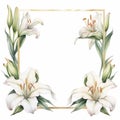 Watercolor Lily Frame With Elaborate Gold Borders