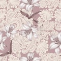 Lilies on background openwork. Seamless pattern for design.