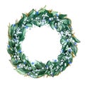 Watercolor lily of the valley wreath on white