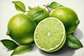 Watercolor lime fruit isolated on white. AI Generated