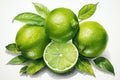 Watercolor lime fruit isolated on white. AI Generated