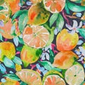 Watercolor Lime, Grapefruit Seamless Pattern, Summer Vivid  Fruits Botanical Texture Royalty Free Stock Photo