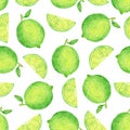 Watercolor lime seamless pattern. Citrus wrapping, packaging or textile design.